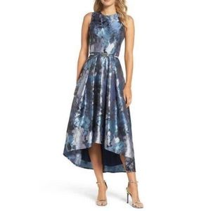 Eliza J floral jacquard hi-low dress
